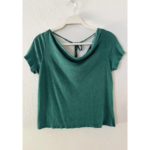 Maeve Anthropologie Green Linen Blend Cowl Neck Short Sleeve Top Small - Picture 1 of 4